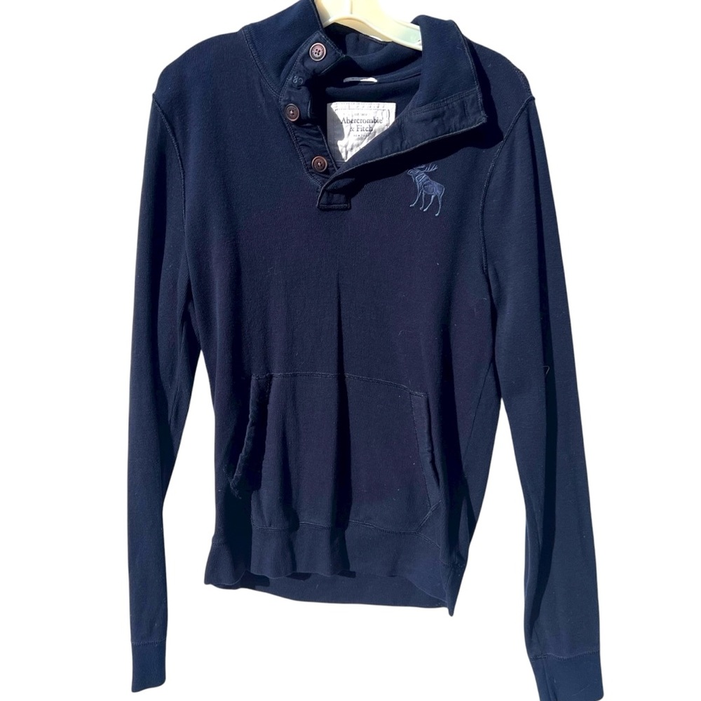 Abercrombie Fitch Long Sleeve Muscle Henley large vintage blue moose logo l y2k